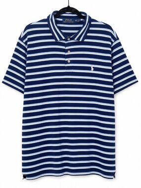 Polo Ralph Lauren Polo Shirt Men’s XXL Navy Blue Striped Short Sleeve Cotton